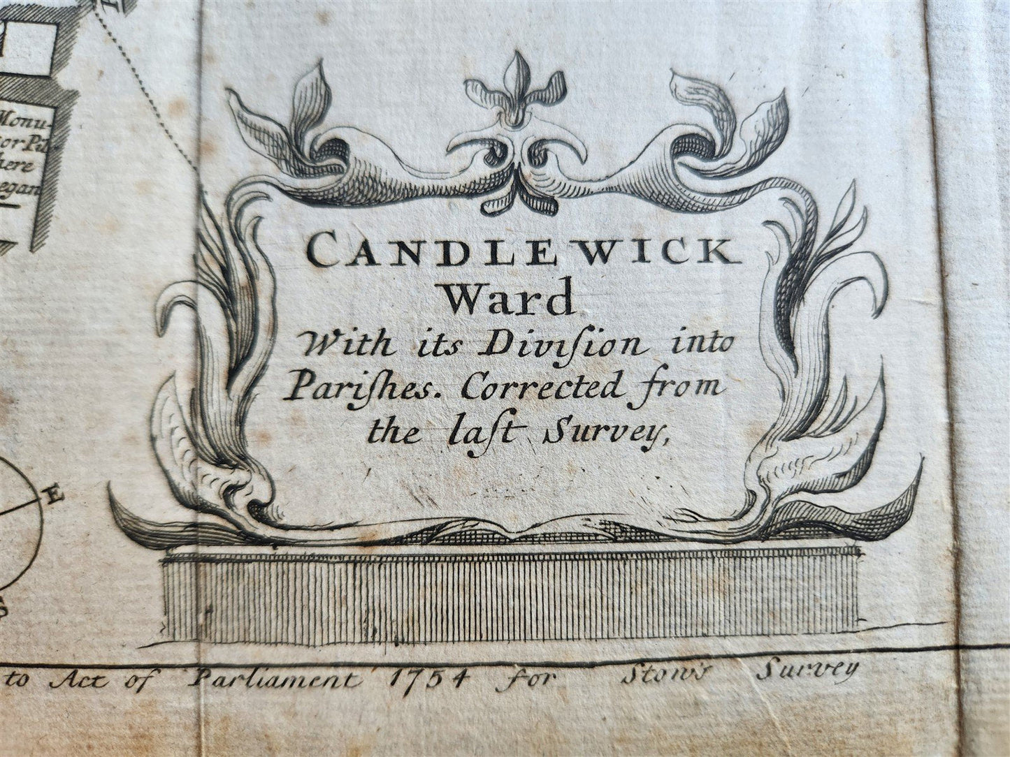 1754 MAP of LONDON antique LANGBORNE & CANDLEWICK WARD