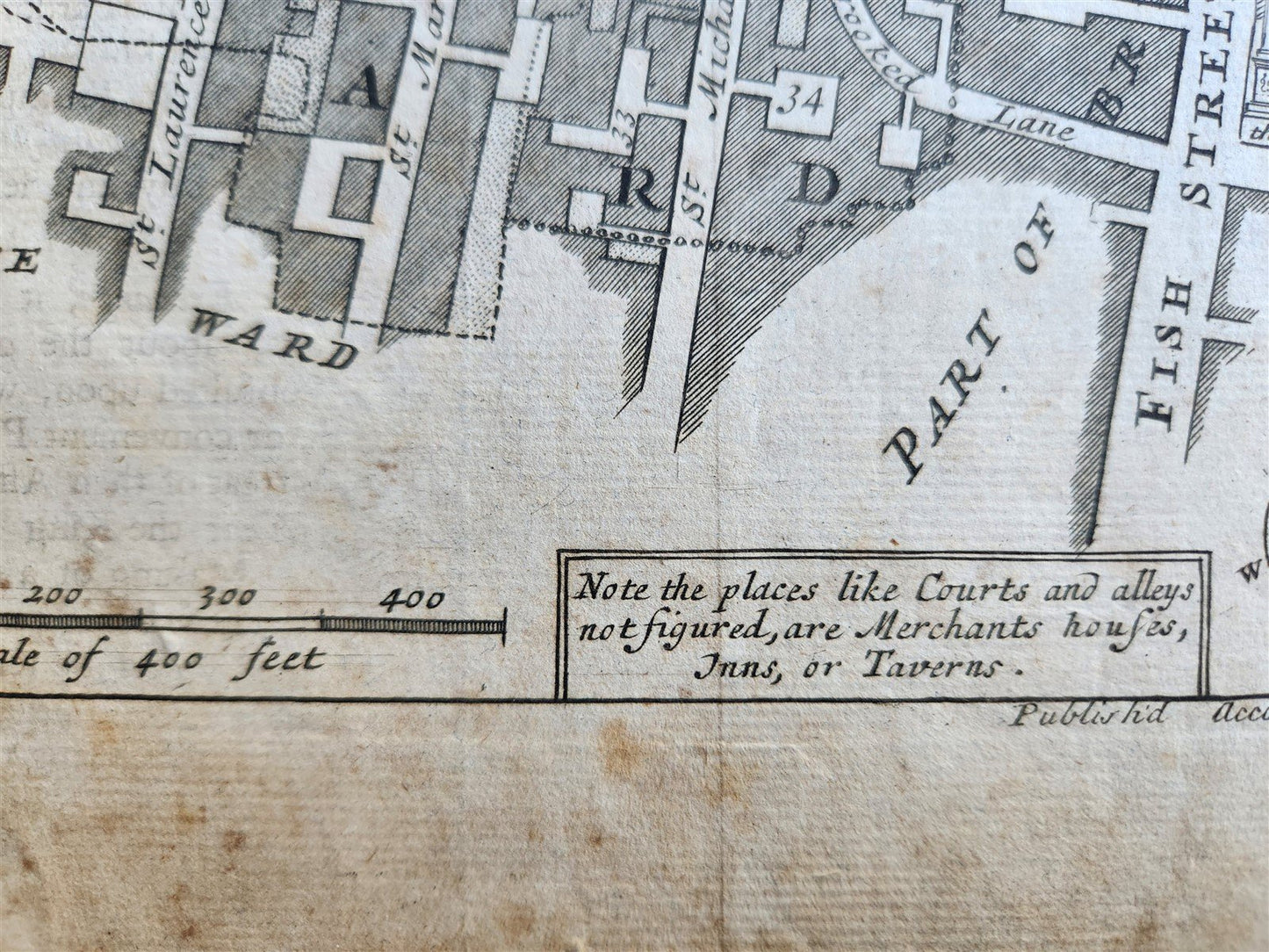 1754 MAP of LONDON antique LANGBORNE & CANDLEWICK WARD