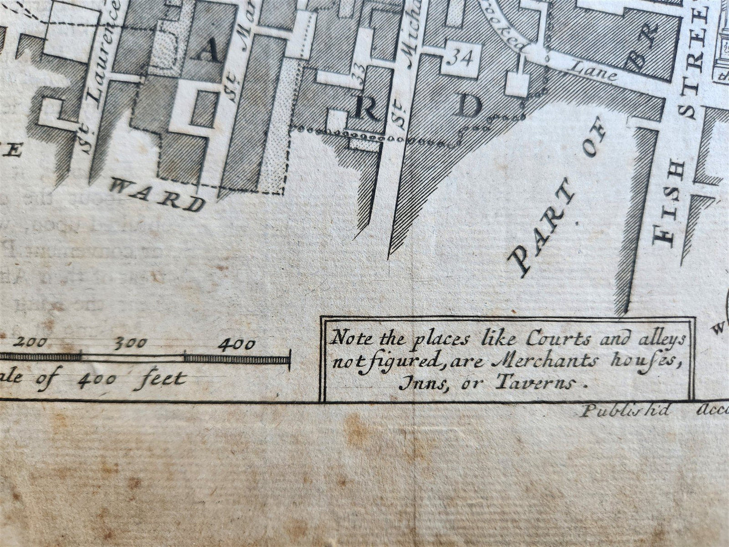 1754 MAP of LONDON antique LANGBORNE & CANDLEWICK WARD