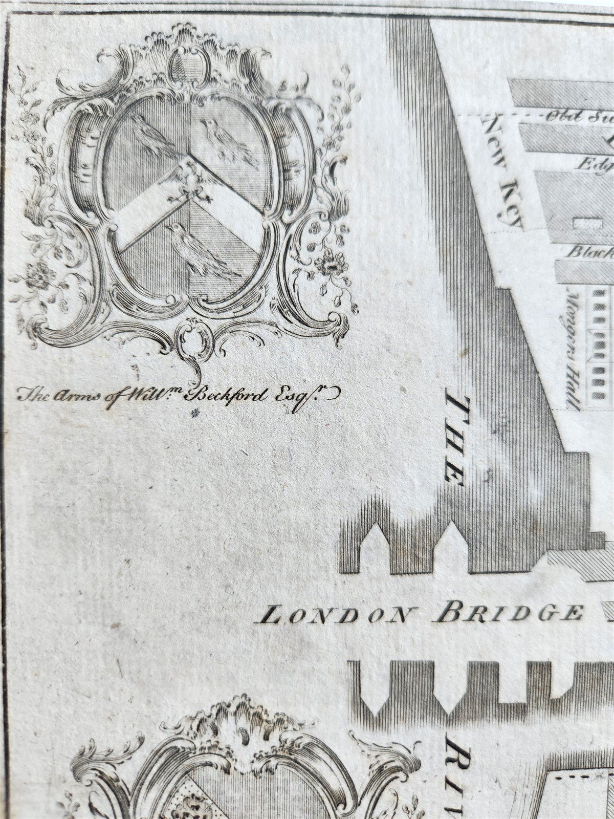1754 MAP of LONDON antique BILLINGSGATE WARD and BRIDGE WARD WITHIN PARISHES