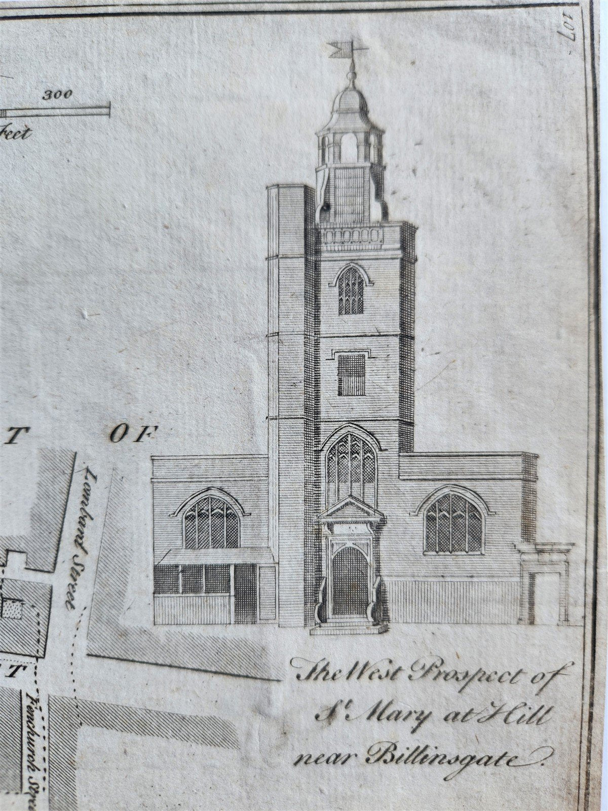 1754 MAP of LONDON antique BILLINGSGATE WARD and BRIDGE WARD WITHIN PARISHES