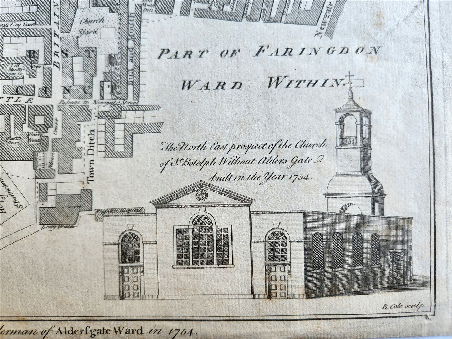 1754 MAP of LONDON antique ALDERSGATE WARD