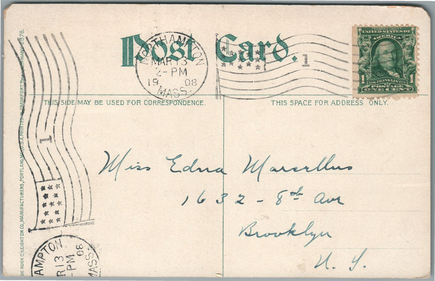 NORTHAMPTON MA DRYARDS GREEN RESIDENCE OF GEORGE CABLE ANTIQUE POSTCARD