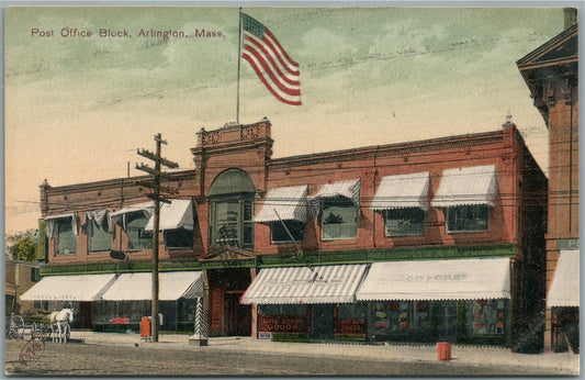 ARLINGTON MA POST OFFICE BLOCK ANTIQUE POSTCARD