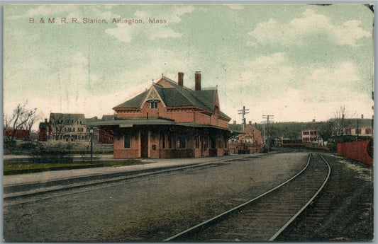 ARLINGTON MA RAILROAD STATION RAILWAY DEPOT ANTIQUE POSTCARD