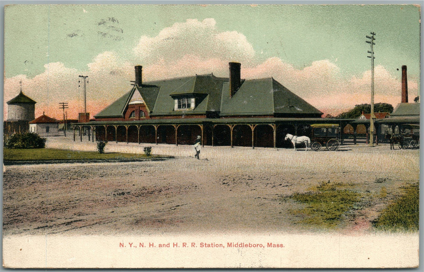 MIDDLEBORO MA RAILROAD STATION RAILWAY DEPOT 1908 ANTIQUE POSTCARD