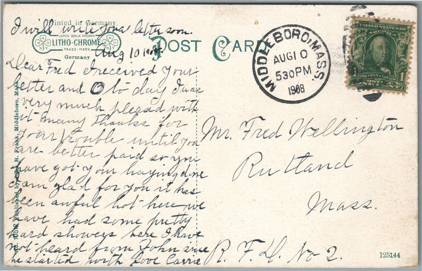 MIDDLEBORO MA RAILROAD STATION RAILWAY DEPOT 1908 ANTIQUE POSTCARD