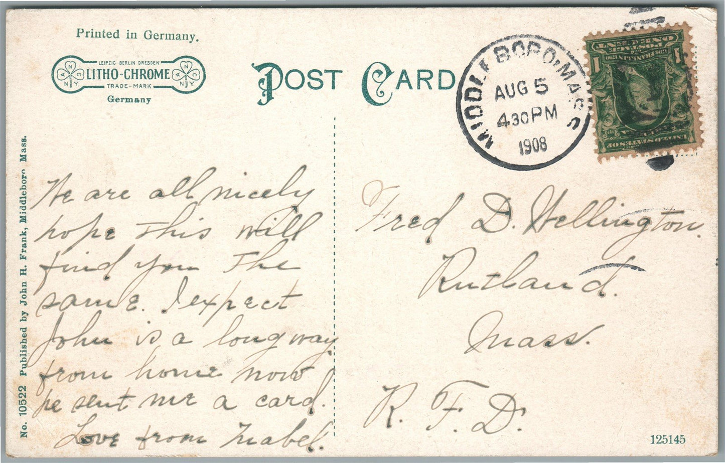 MIDDLEBORO MA NEMASKET MILLS ANTIQUE POSTCARD