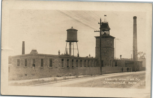 GRANITEVILLE MA ABBOT'S WORSTED COMPANY ANTIQUE REAL PHOTO POSTCARD RPPC