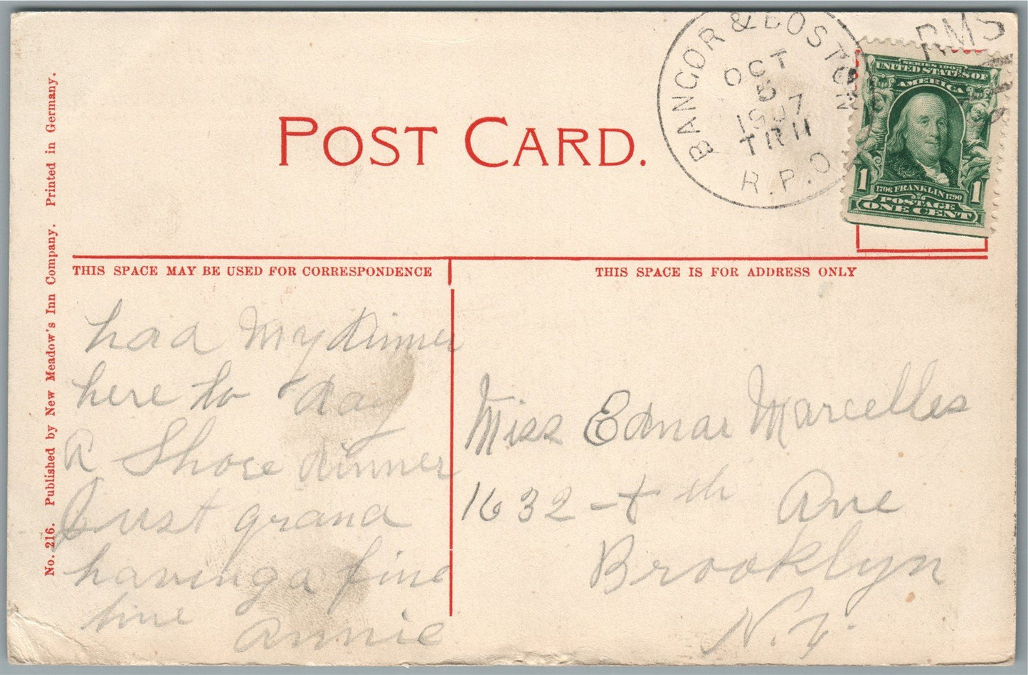 BATH ME NEW MEADOWS INN ANTIQUE POSTCARD