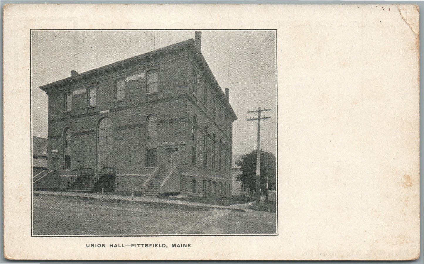 PITTSFIELD ME UNION HALL ANTIQUE POSTCARD
