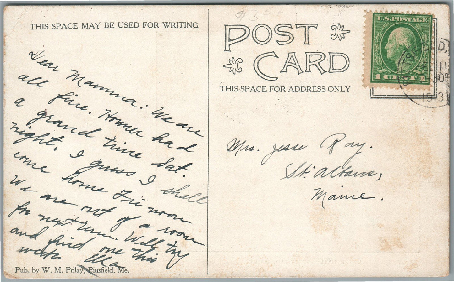 PITTSFIELD ME UNION HALL ANTIQUE POSTCARD
