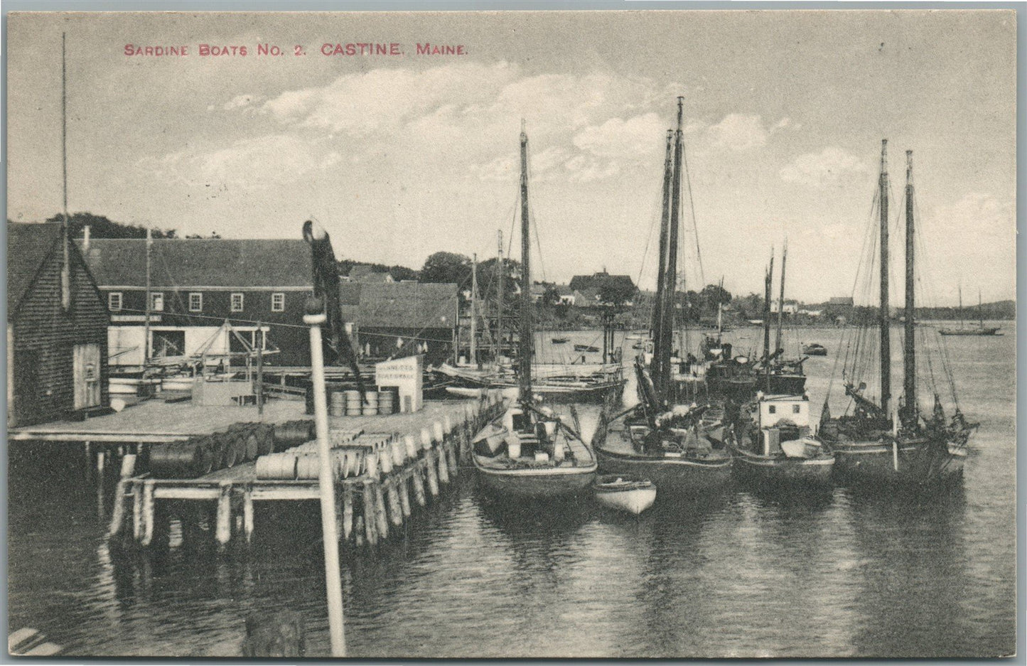 CASTINE ME SARDINE BOATS ANTIQUE POSTCARD