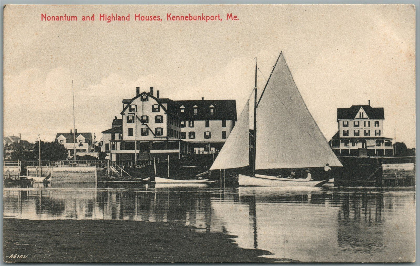 KENNEBUNKPORT ME NONANTUM & HIGHLAND HOUSES ANTIQUE POSTCARD