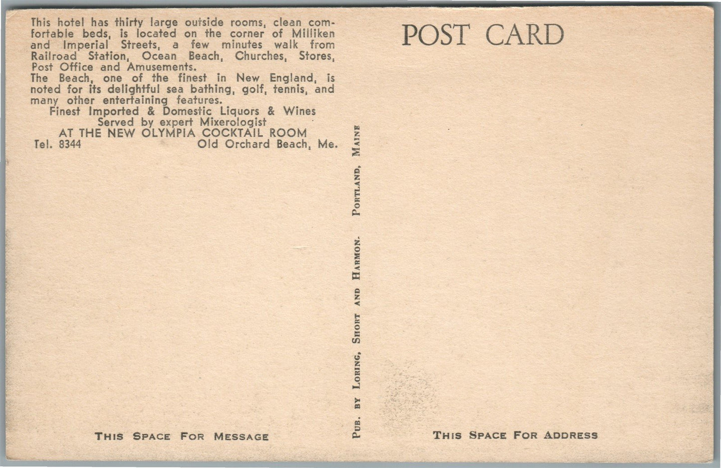 OLD ORCHARD BEACH ME NEW OLYMPIA HOTEL ANTIQUE POSTCARD