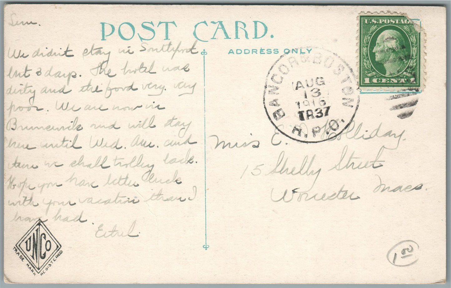 SOUTHPORT ME THOMPSON COVE ANTIQUE POSTCARD