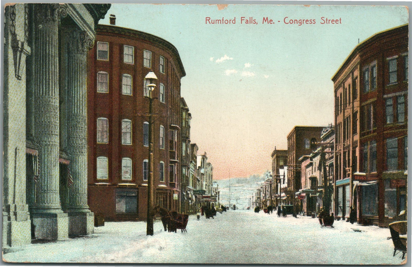RUMFORD FALLS ME CONGRESS STREET ANTIQUE POSTCARD