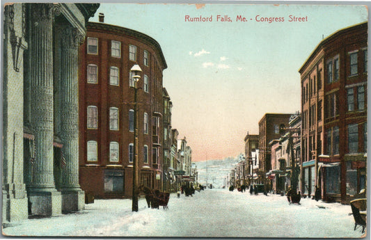 RUMFORD FALLS ME CONGRESS STREET ANTIQUE POSTCARD