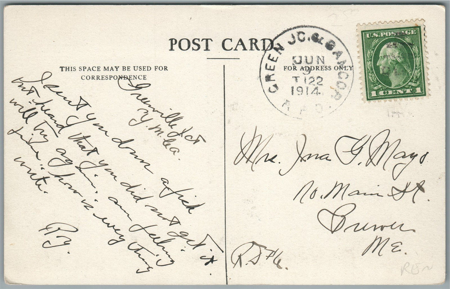 GREENVILLE JCT. ME INDUSTRIAL YMCA ANTIQUE POSTCARD