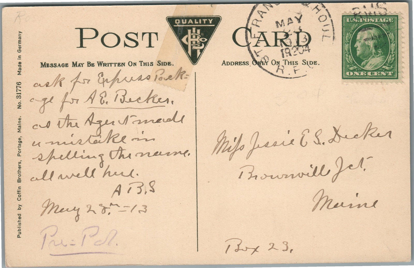 PORTAGE ME MAIN STREET ANTIQUE POSTCARD