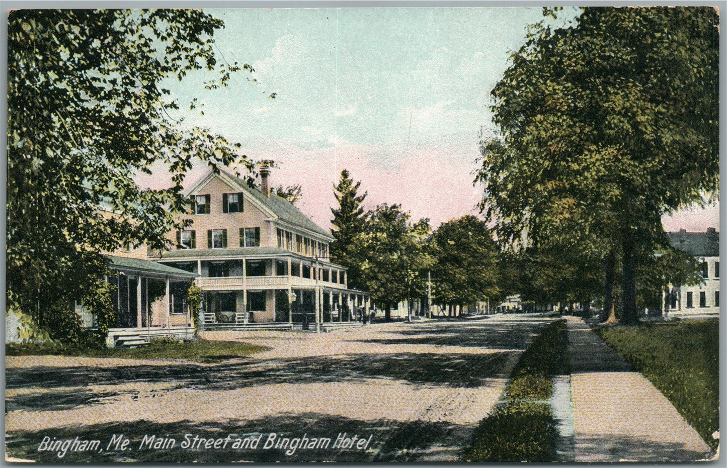 BINGHAM ME MAIN STREET & HOTEL ANTIQUE POSTCARD