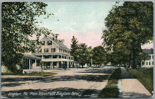 BINGHAM ME MAIN STREET & HOTEL ANTIQUE POSTCARD