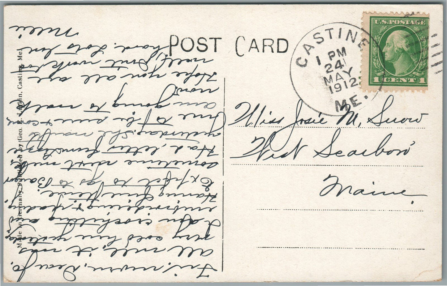 CASTINE ME PENTAGOET ANTIQUE POSTCARD