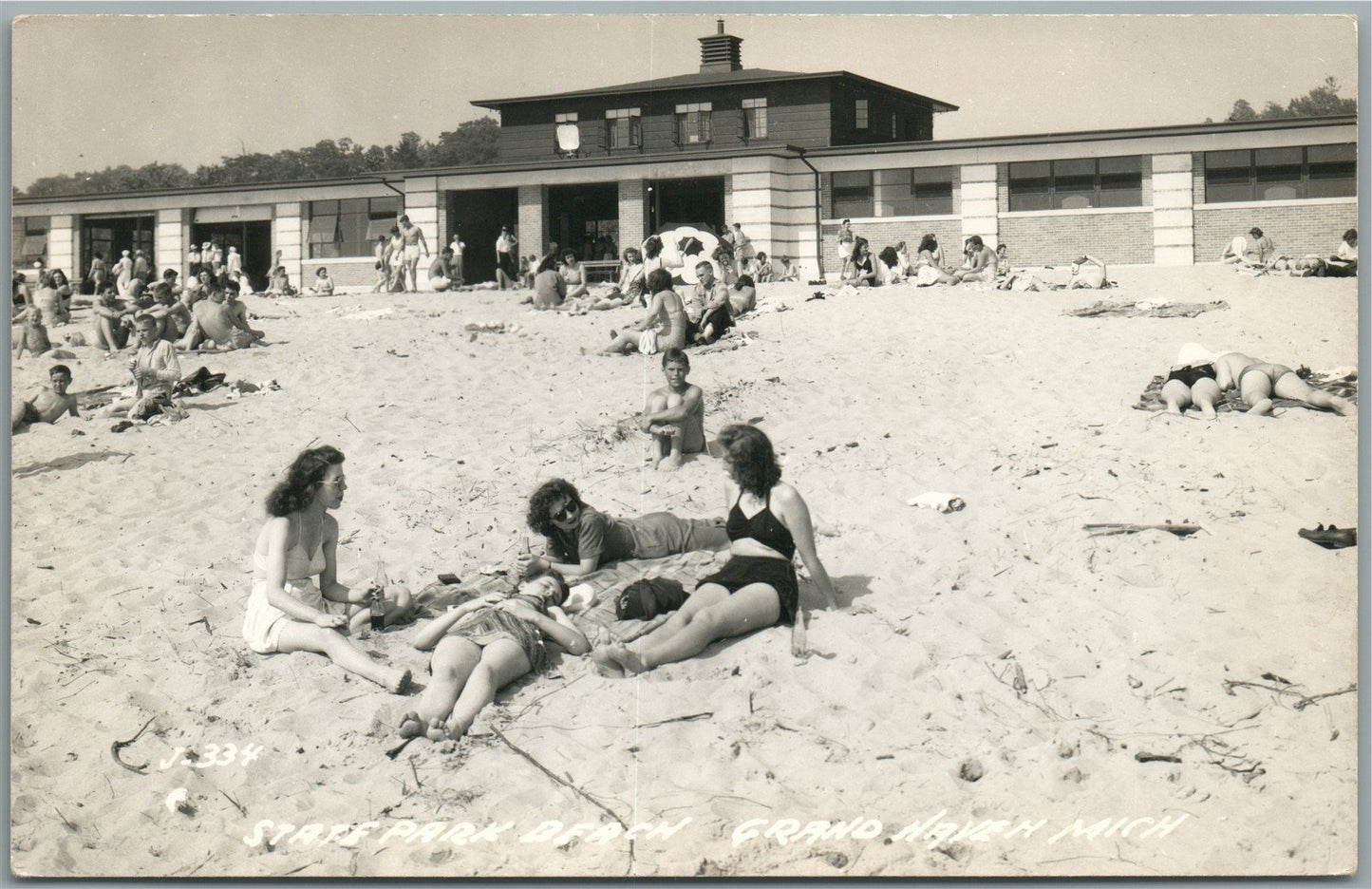 GRAND HAVEN MI STATE PARK BEACH ANTIQUE REAL PHOTO POSTCARD RPPC