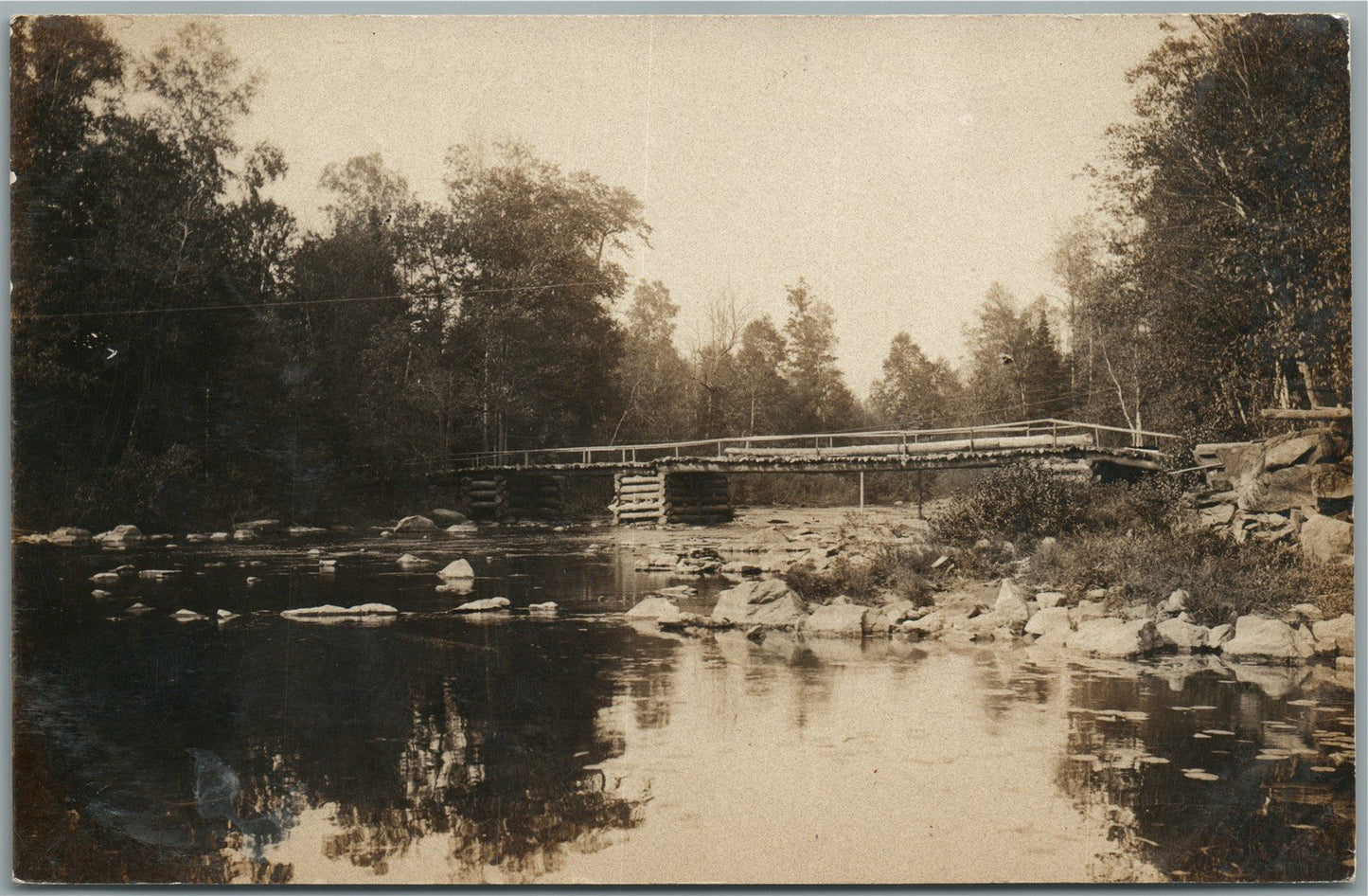 MAINE SCENE w/ BRIDGE ANTIQUE REAL PHOTO POSTCARD RPPC
