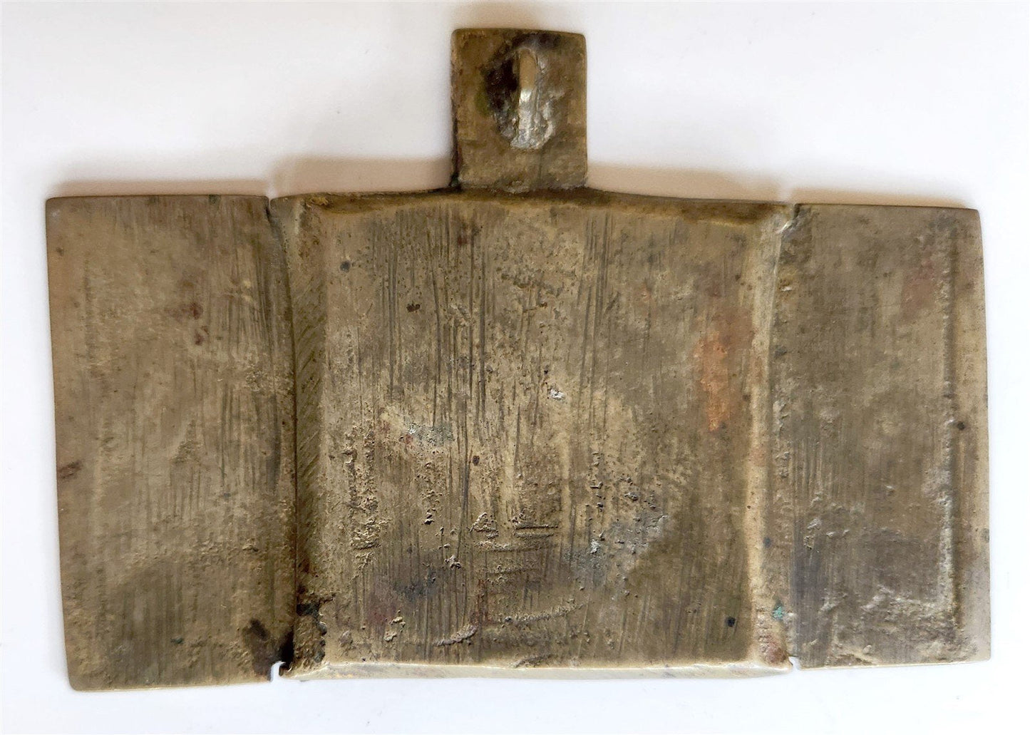 RUSSIAN BRONZE TRAVELER'S ICON TRYPTICH of SELECTED SAINTS antique 18 century