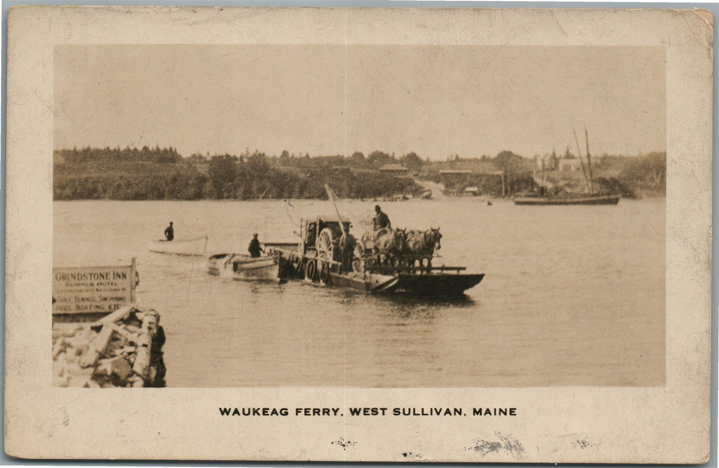 WEST SULLIVAN ME WAUKEAG FERRY ANTIQUE REAL PHOTO POSTCARD RPPC