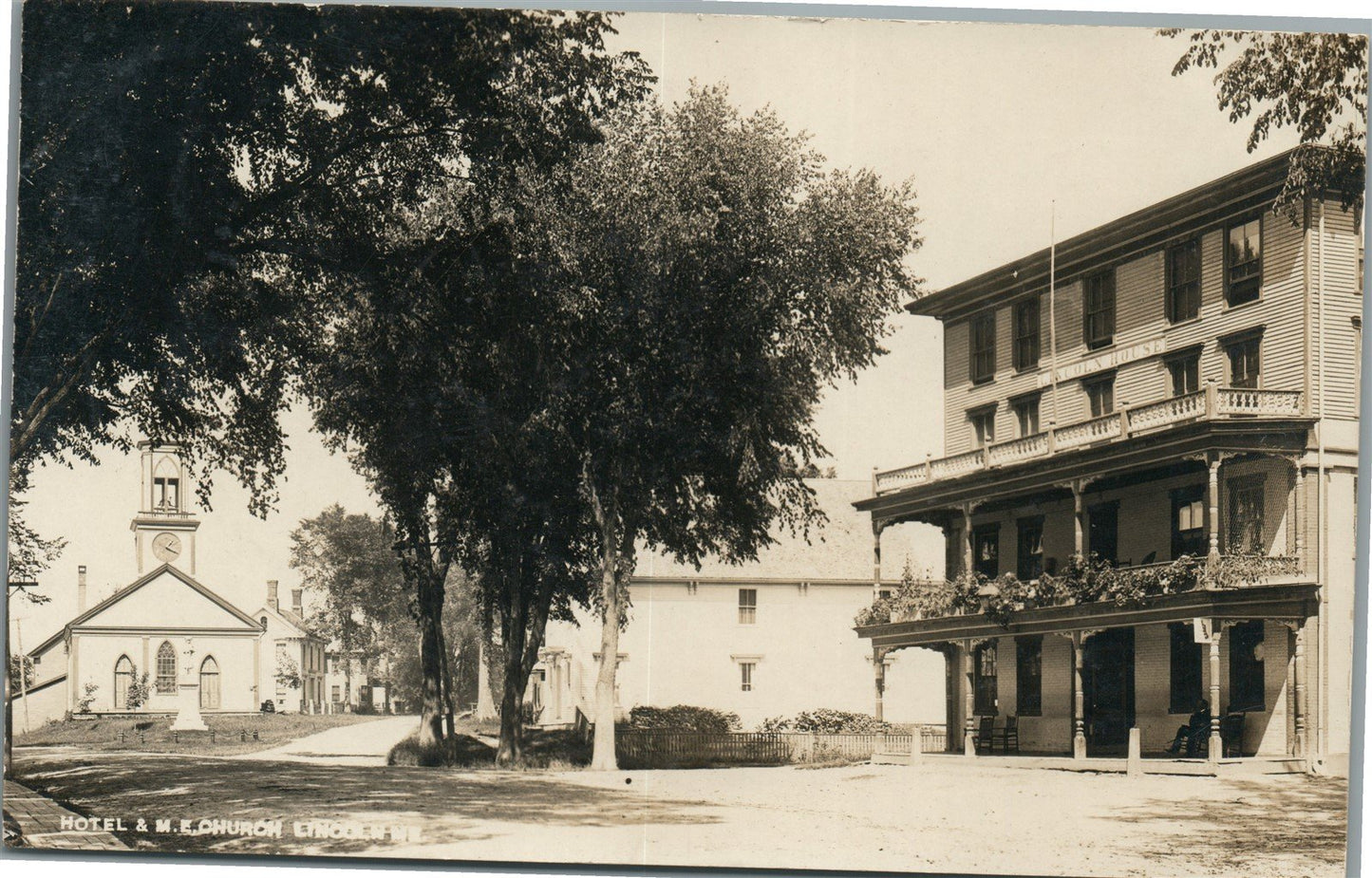 LINCOLN ME HOTEL & CHURCH ANTIQUE REAL PHOTO POSTCARD RPPC