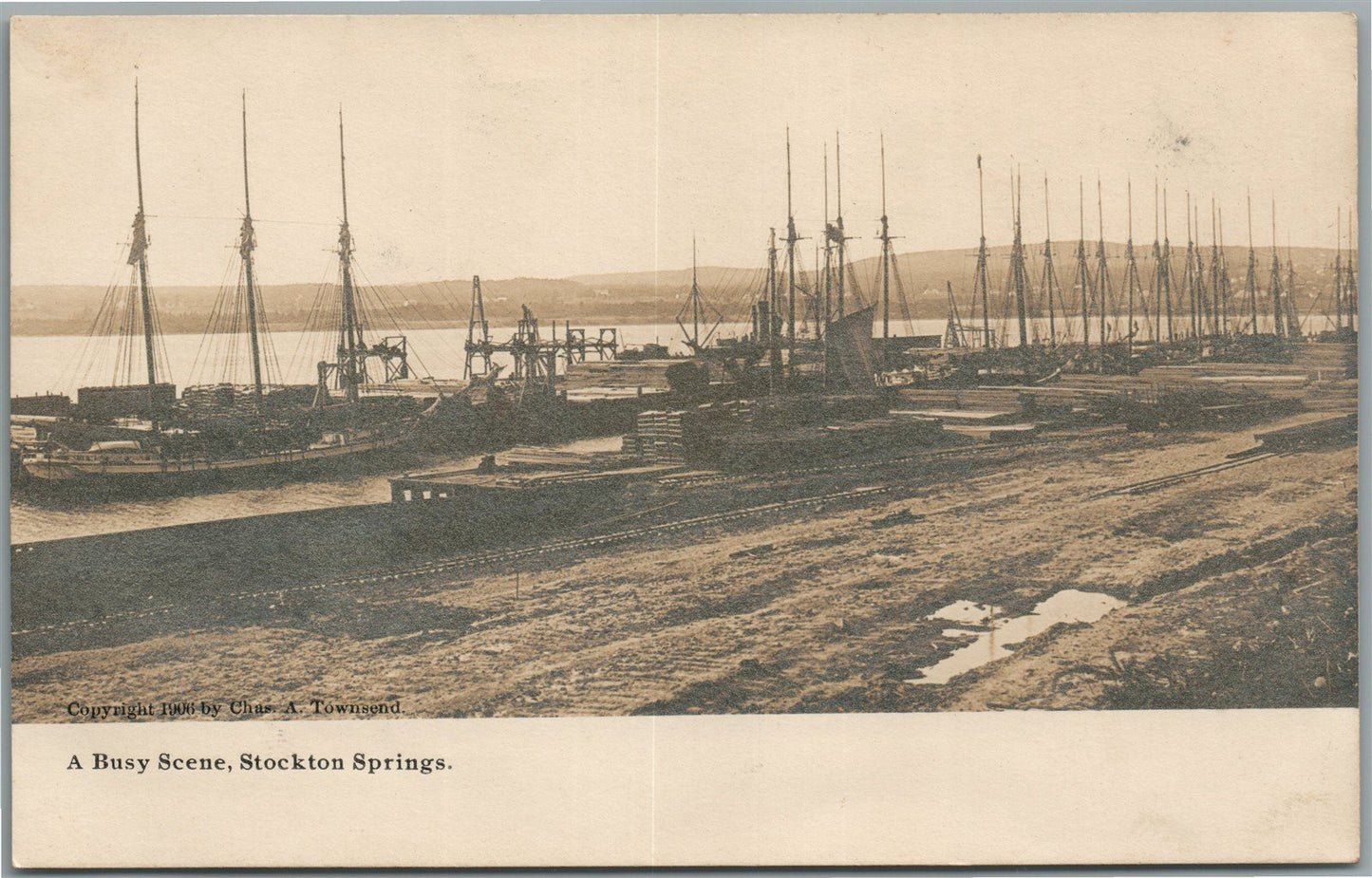 STOCKTON SPRINGS ME BUSY SCENE ANTIQUE REAL PHOTO POSTCARD RPPC