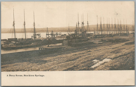 STOCKTON SPRINGS ME BUSY SCENE ANTIQUE REAL PHOTO POSTCARD RPPC