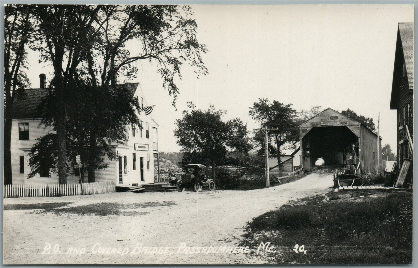 PASSADUMEAG ME P.O. & COVERED BRIDGE VINTAGE REAL PHOTO POSTCARD RPPC