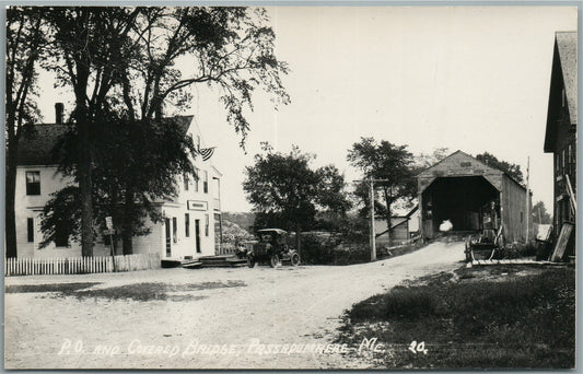 PASSADUMEAG ME P.O. & COVERED BRIDGE VINTAGE REAL PHOTO POSTCARD RPPC