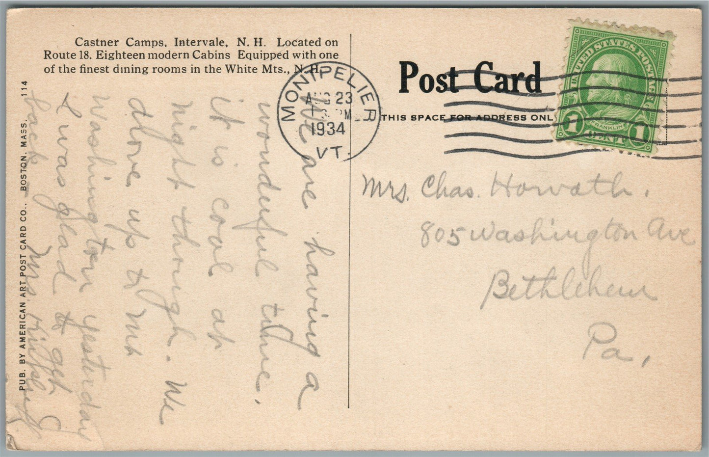 INTERVALE WHITE MTS NH CASTNER CAMPS ANTIQUE POSTCARD