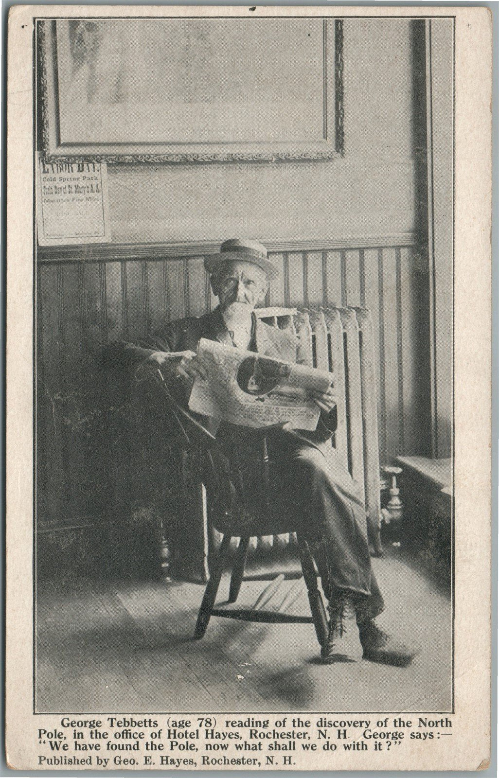 ROCHESTER NH GEORGE TEBBETTS READING DISCOVERY of NORTH POLE ANTIQUE POSTCARD