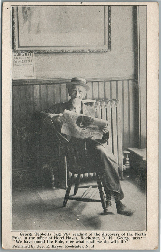 ROCHESTER NH GEORGE TEBBETTS READING DISCOVERY of NORTH POLE ANTIQUE POSTCARD