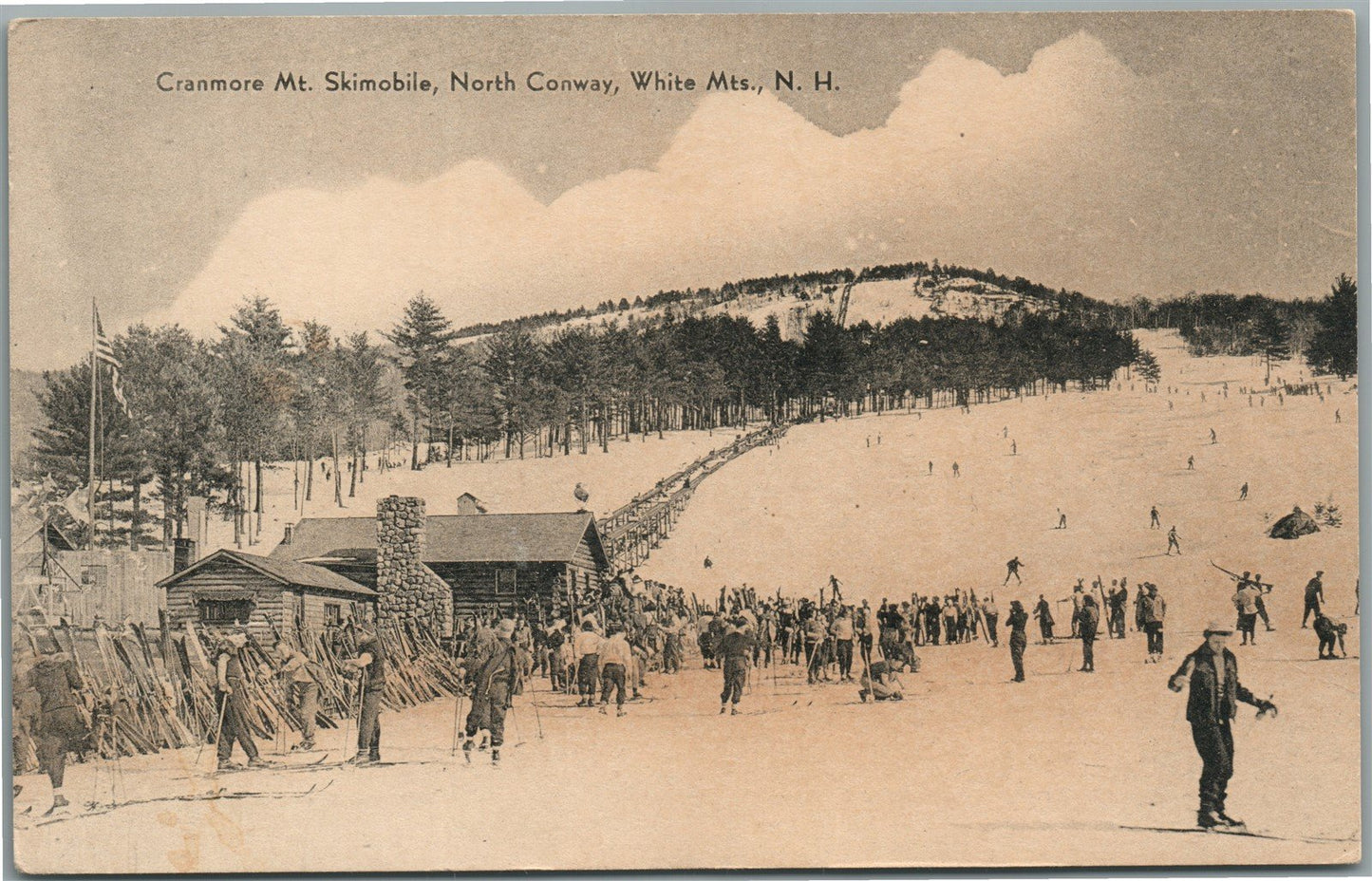 NORTH CONWAY WHITE MTS NH SKIMOBILE ANTIQUE POSTCARD