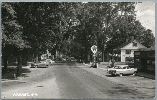 WARNER NH TEXACO GAS STATION STREET SCENE VINTAGE REAL PHOTO POSTCARD RPPC