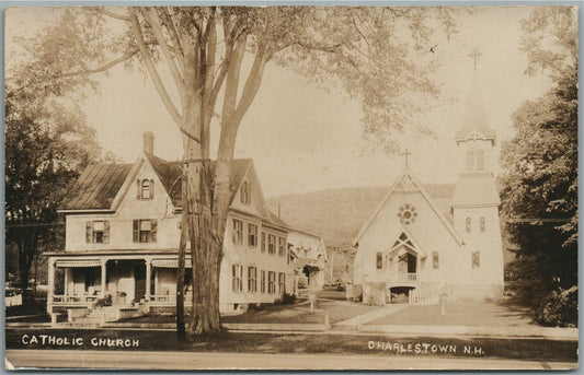 CHARLESTOWN NH CHURCH ANTIQUE REAL PHOTO POSTCARD RPPC