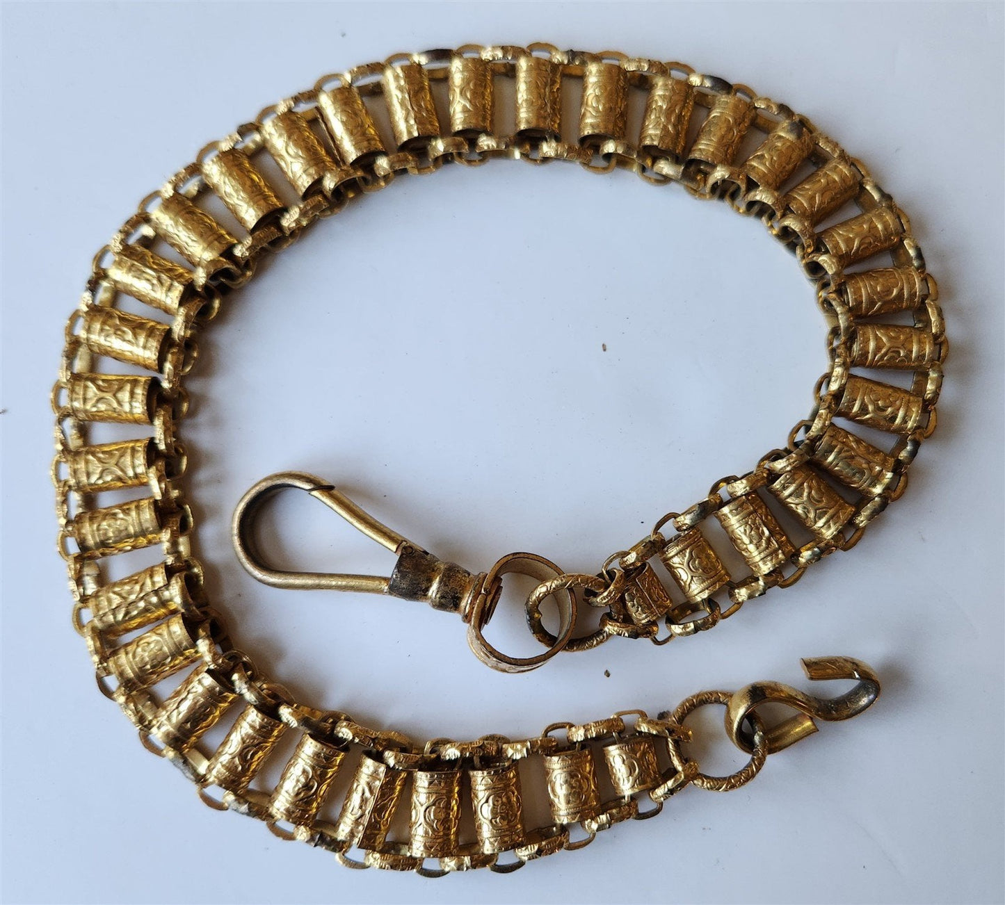 1900s ANTIQUE MASONIC UNIFORM BELT WORD HANGER GILT BRASS CHAIN 18"