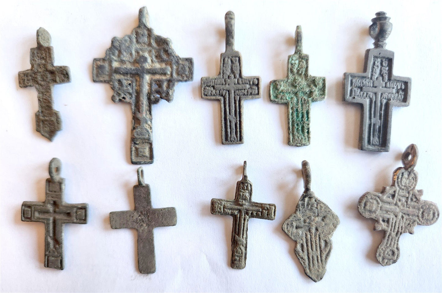 RUSSIAN orthodox icon NECK CROSSES LOT of 10 antique 18th - 19th century