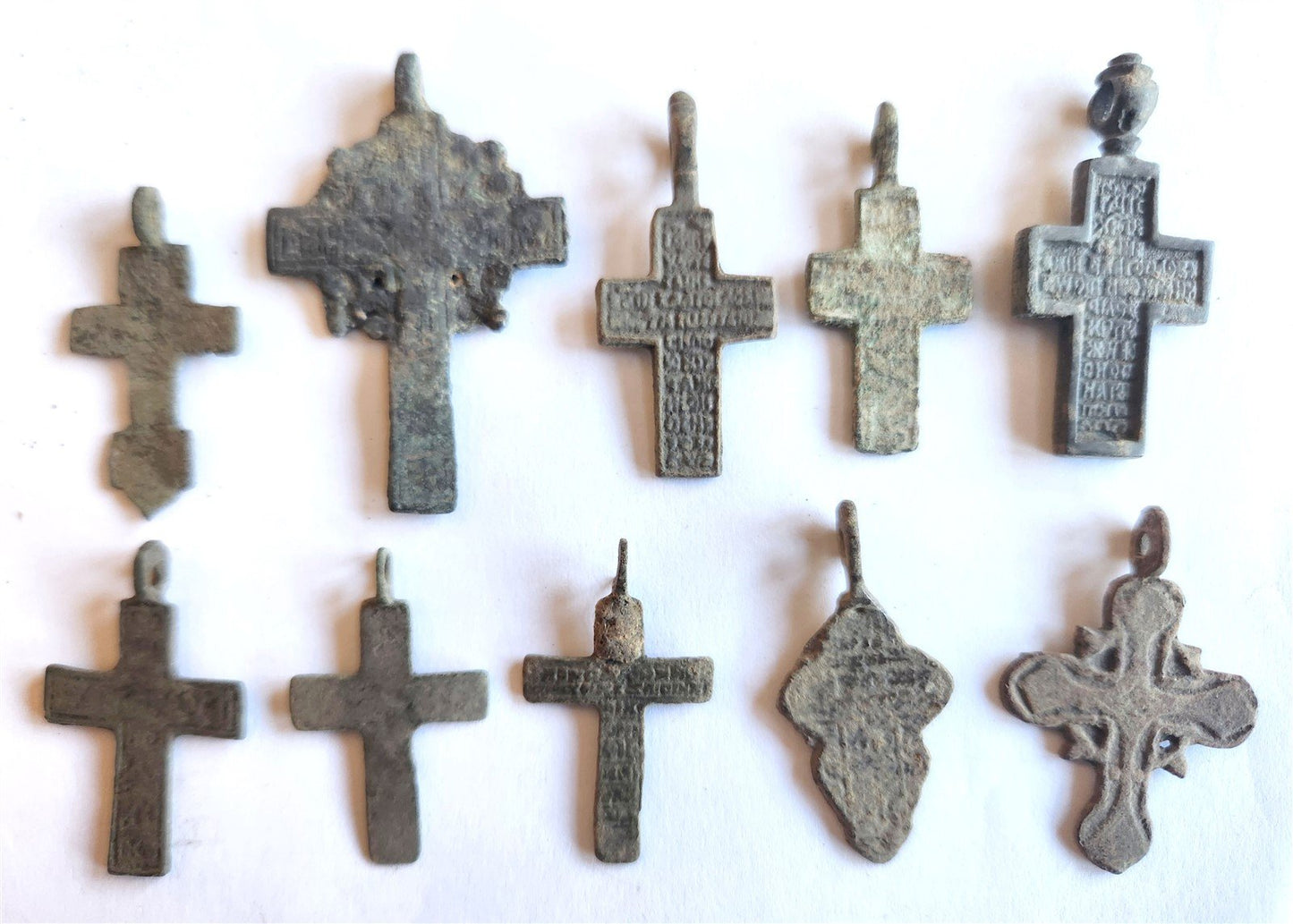 RUSSIAN orthodox icon NECK CROSSES LOT of 10 antique 18th - 19th century