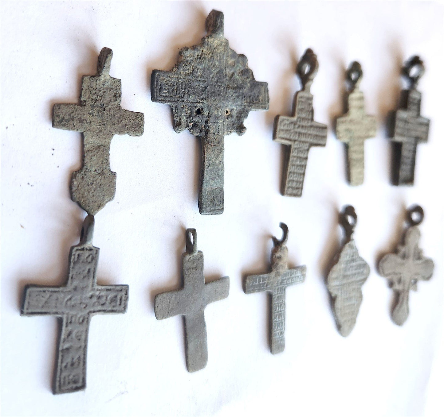 RUSSIAN orthodox icon NECK CROSSES LOT of 10 antique 18th - 19th century