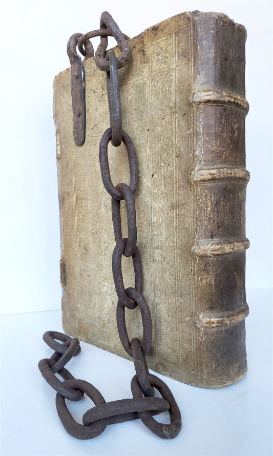 1566 RARE CHAINED LIBRARY FOLIO by MARTIN LUTHER antique PIGSKIN BINDING