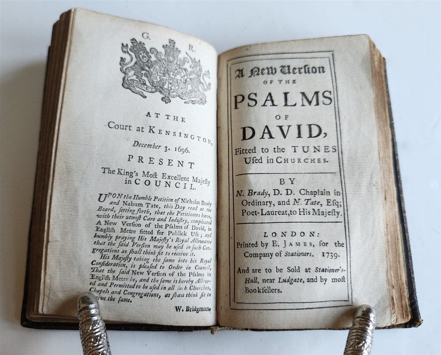 1736 BOOK of PSALMS antique in ENGLISH original binding 18th CENTURY PROVENANCE