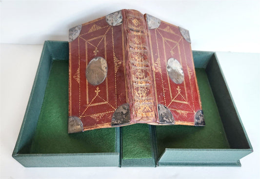 1715 BOOK of PSALMS antique in ENGLISH original binding w/ silver corners 18th C
