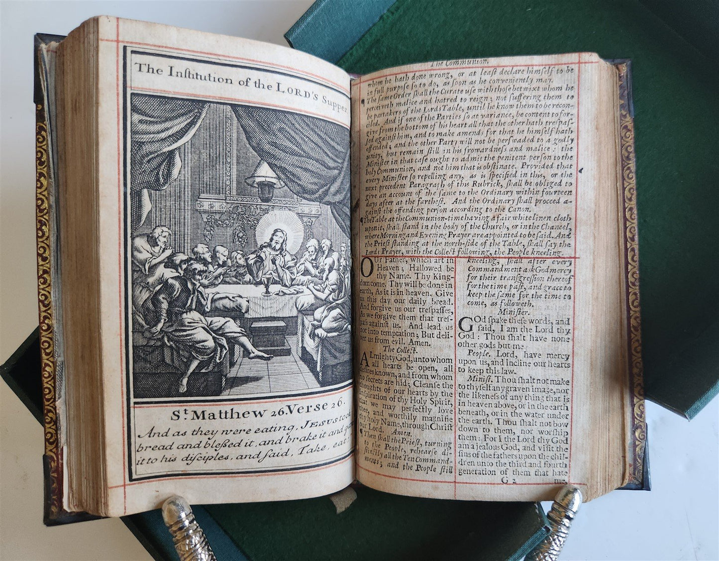 1715 BOOK of PSALMS antique in ENGLISH original binding w/ silver corners 18th C